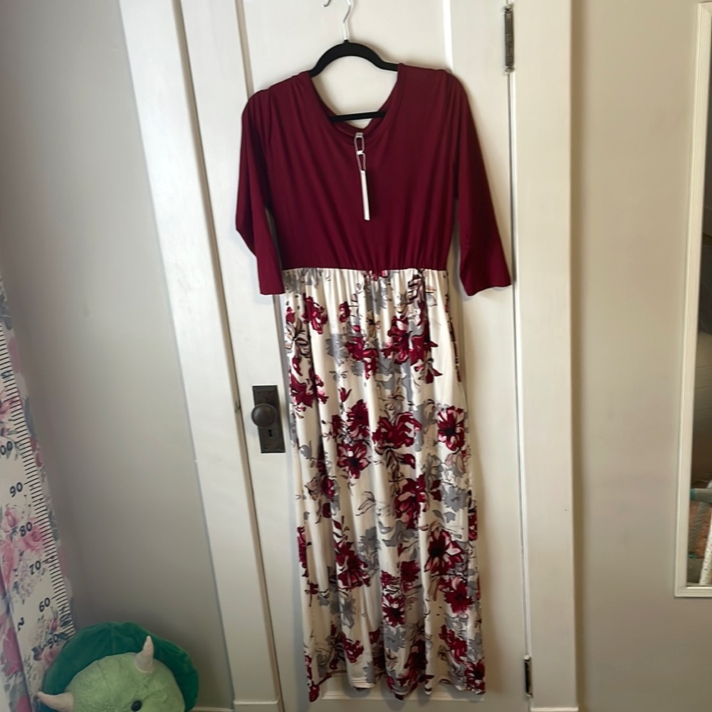 Full length 3/4 length sleeve flowy dress
